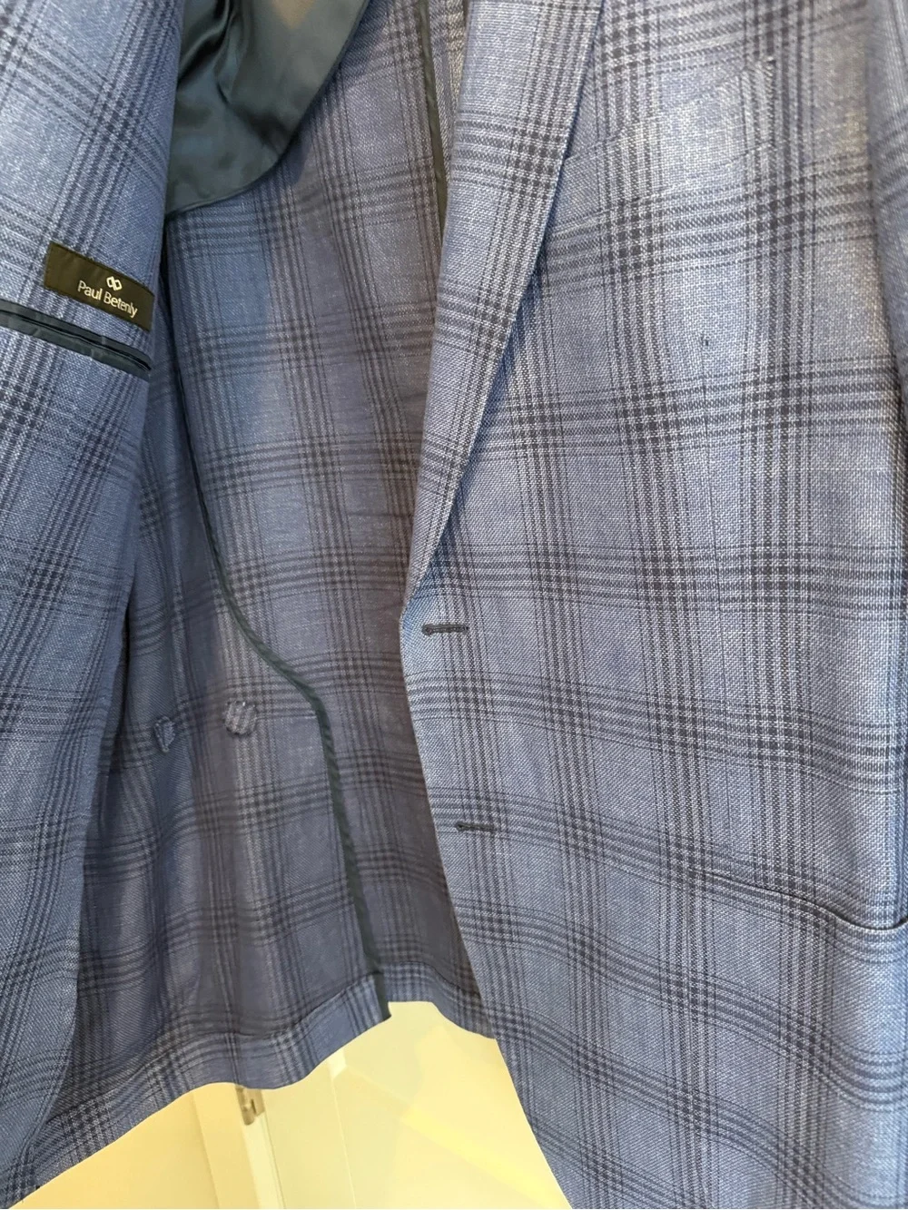 Paul Betenly Men's Blue Plaid Sport Coat 50% Cotton 50% Linen - Size 44R